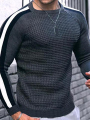 Round neck color contrast t-shirt men's casual loose bottoming sweater - 808Lush