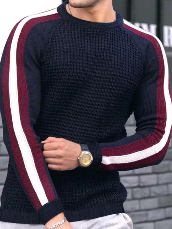 Round neck color contrast t-shirt men's casual loose bottoming sweater - 808Lush