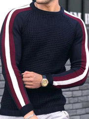 Round neck color contrast t-shirt men's casual loose bottoming sweater - 808Lush
