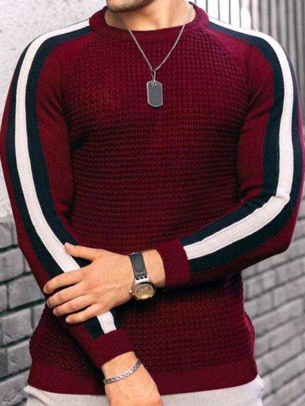 Round neck color contrast t-shirt men's casual loose bottoming sweater - 808Lush