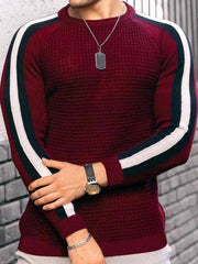 Round neck color contrast t-shirt men's casual loose bottoming sweater - 808Lush