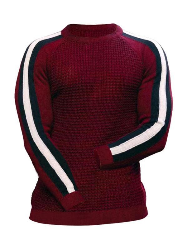Round neck color contrast t-shirt men's casual loose bottoming sweater - 808Lush
