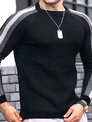 Round neck color contrast t-shirt men's casual loose bottoming sweater - 808Lush