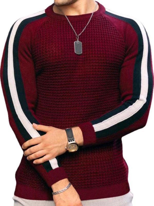 Round neck color contrast t-shirt men's casual loose bottoming sweater - 808Lush