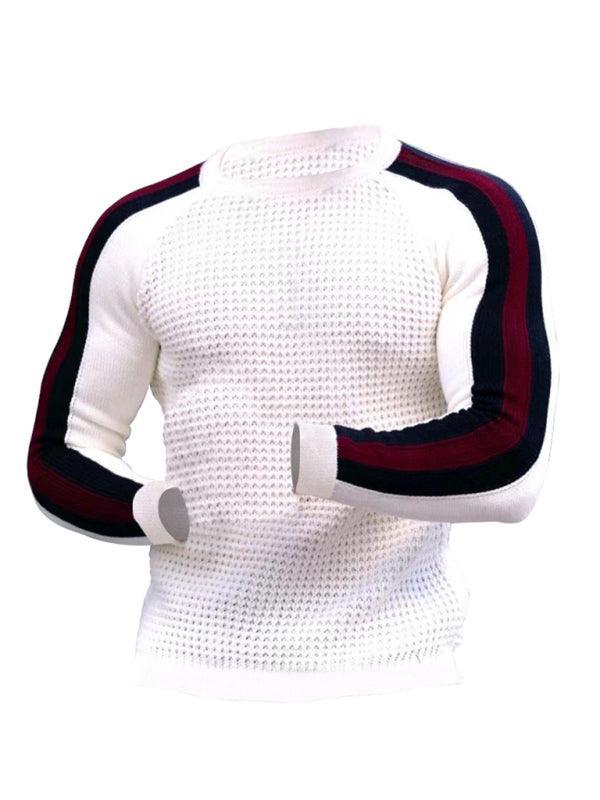 Round neck color contrast t-shirt men's casual loose bottoming sweater - 808Lush