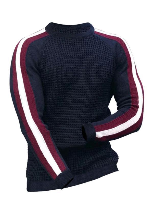 Round neck color contrast t-shirt men's casual loose bottoming sweater - 808Lush