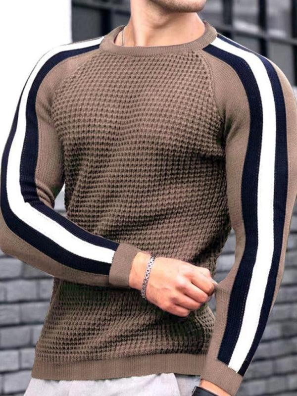 Round neck color contrast t-shirt men's casual loose bottoming sweater - 808Lush
