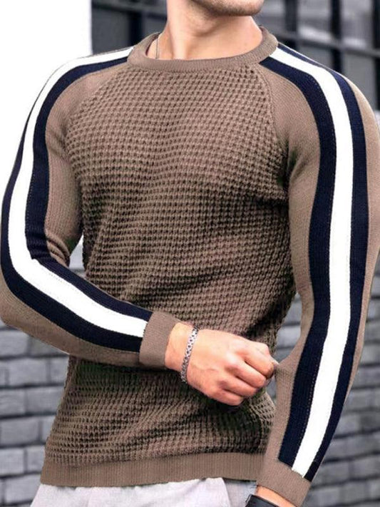 Round neck color contrast t-shirt men's casual loose bottoming sweater - 808Lush