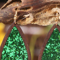 Sequin Wood Teardrop Earrings - 808Lush