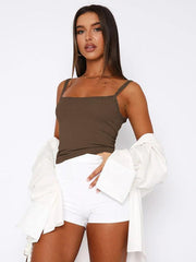Sexy Versatile Slim Short Lace Stitching Pure Color Tank - 808Lush