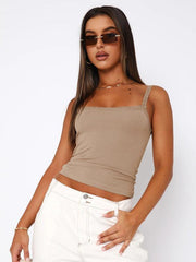Sexy Versatile Slim Short Lace Stitching Pure Color Tank - 808Lush