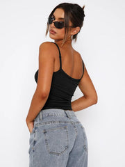 Sexy Versatile Slim Short Lace Stitching Pure Color Tank - 808Lush