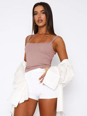 Sexy Versatile Slim Short Lace Stitching Pure Color Tank - 808Lush