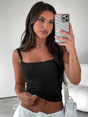 Sexy Versatile Slim Short Lace Stitching Pure Color Tank - 808Lush