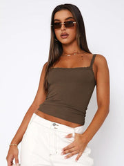 Sexy Versatile Slim Short Lace Stitching Pure Color Tank - 808Lush