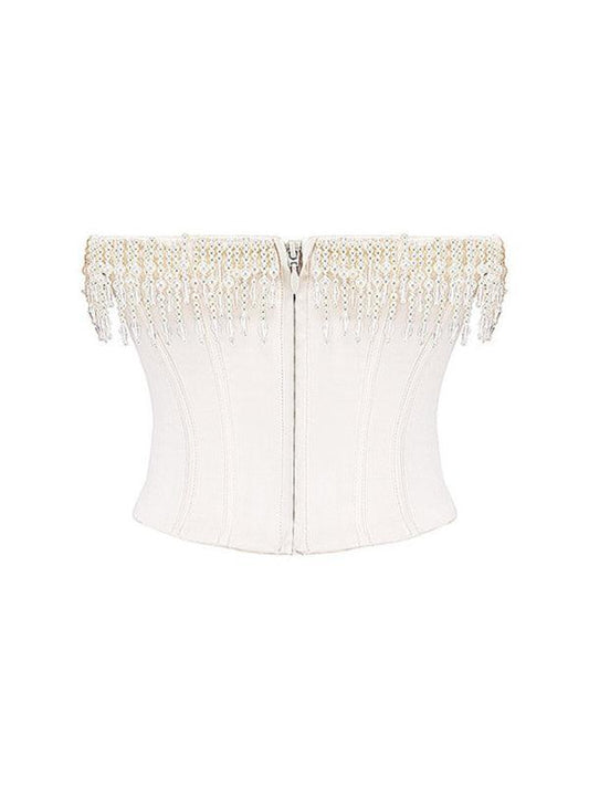 Sexy retro cream hottie fishbone tight tube top - 808Lush