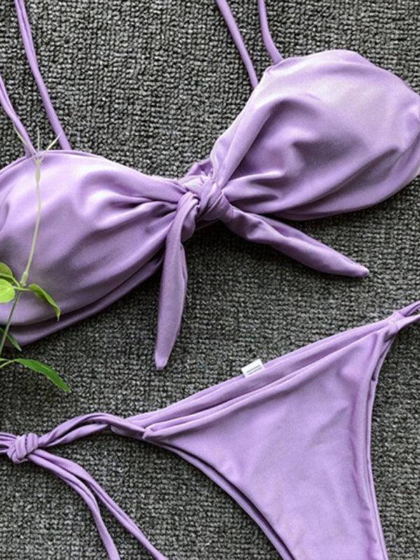 Sexy three-point purple bikini women's strappy push-up swimsuit - 808Lush