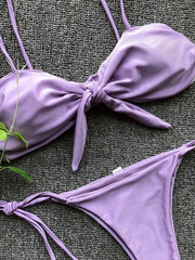 Sexy three-point purple bikini women's strappy push-up swimsuit - 808Lush