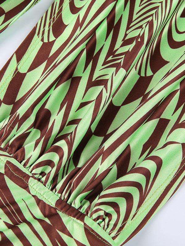 Sexy women's abstract dazzling dizzy ripple print halter neck tie top - 808Lush