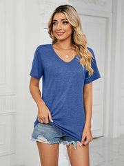 Short Sleeve V Neck Gathered Loose T-Shirt Top Ladies - 808Lush