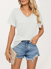 Short Sleeve V Neck Gathered Loose T-Shirt Top Ladies - 808Lush