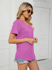 Short Sleeve V Neck Gathered Loose T-Shirt Top Ladies - 808Lush