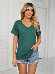 Short Sleeve V Neck Gathered Loose T-Shirt Top Ladies - 808Lush