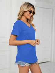 Short Sleeve V Neck Gathered Loose T-Shirt Top Ladies - 808Lush
