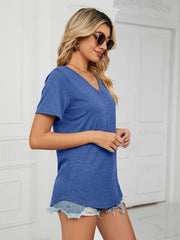 Short Sleeve V Neck Gathered Loose T-Shirt Top Ladies - 808Lush