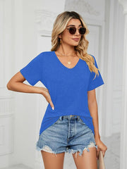 Short Sleeve V Neck Gathered Loose T-Shirt Top Ladies - 808Lush