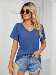 Short Sleeve V Neck Gathered Loose T-Shirt Top Ladies - 808Lush