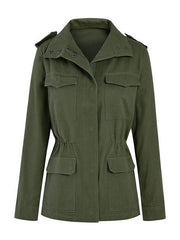 Slim fashion trendy solid color loose zippered multi-pocket jacket women's coat - 808Lush