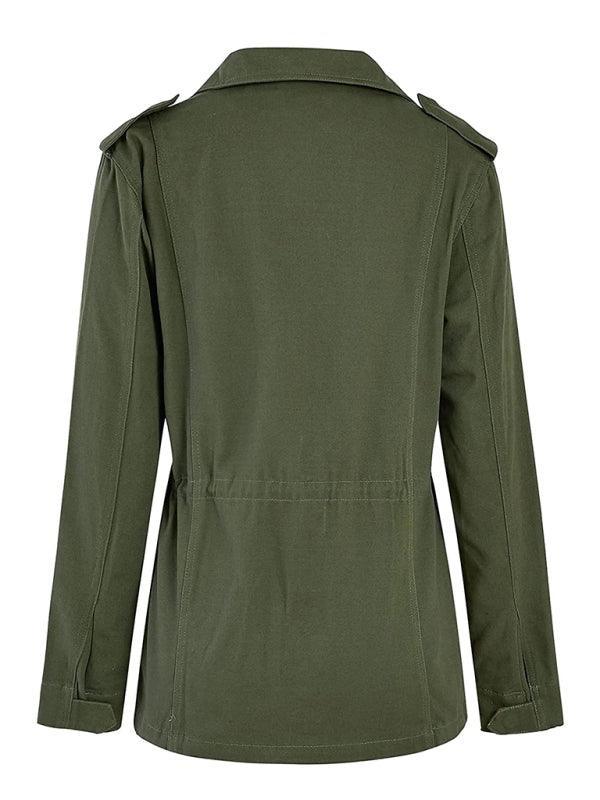 Slim fashion trendy solid color loose zippered multi-pocket jacket women's coat - 808Lush