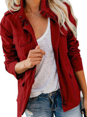 Slim fashion trendy solid color loose zippered multi-pocket jacket women's coat - 808Lush