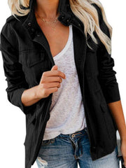 Slim fashion trendy solid color loose zippered multi-pocket jacket women's coat - 808Lush