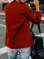 Slim fashion trendy solid color loose zippered multi-pocket jacket women's coat - 808Lush