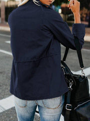 Slim fashion trendy solid color loose zippered multi-pocket jacket women's coat - 808Lush