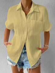 Solid Color Comfortable Casual Sweet Lapel Pocket Cardigan Short Sleeve Shirt - 808Lush