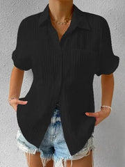 Solid Color Comfortable Casual Sweet Lapel Pocket Cardigan Short Sleeve Shirt - 808Lush