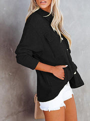 Solid Color Loose Corduroy Pocket Long Sleeve Cardigan Jacket - 808Lush