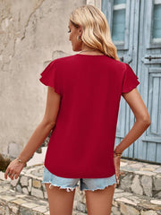Solid color V-neck short-sleeved slim fit women's top - 808Lush