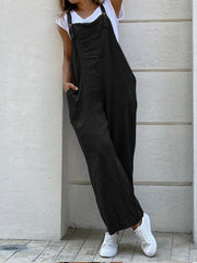 Solid color long jumpsuit with suspenders - 808Lush