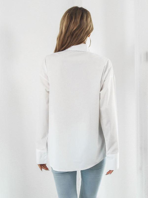 Solid color long-sleeved shirt J simple casual all-match top - 808Lush