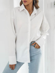 Solid color long-sleeved shirt J simple casual all-match top - 808Lush