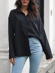 Solid color long-sleeved shirt J simple casual all-match top - 808Lush