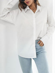 Solid color long-sleeved shirt J simple casual all-match top - 808Lush