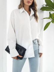 Solid color long-sleeved shirt J simple casual all-match top - 808Lush