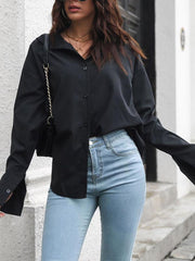 Solid color long-sleeved shirt J simple casual all-match top - 808Lush