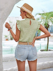 Solid color round neck slim fit top with flying sleeves - 808Lush