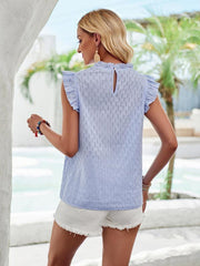 Solid color round neck slim fit top with flying sleeves - 808Lush